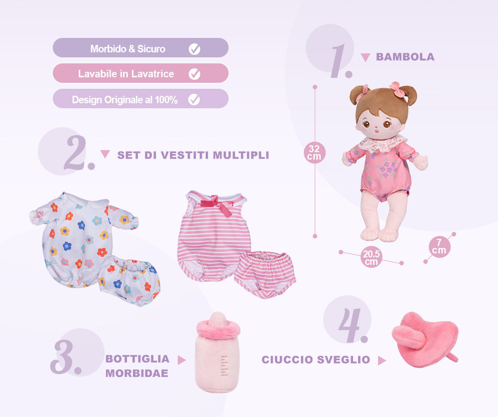 Mini Bambola Per Bambina In Peluche Rosa Personalizzata Con Vestito Mutevole