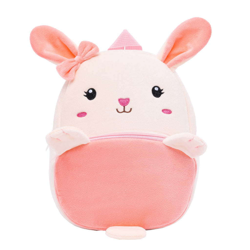 Zaino per neonato in peluche con coniglio rosa personalizzato