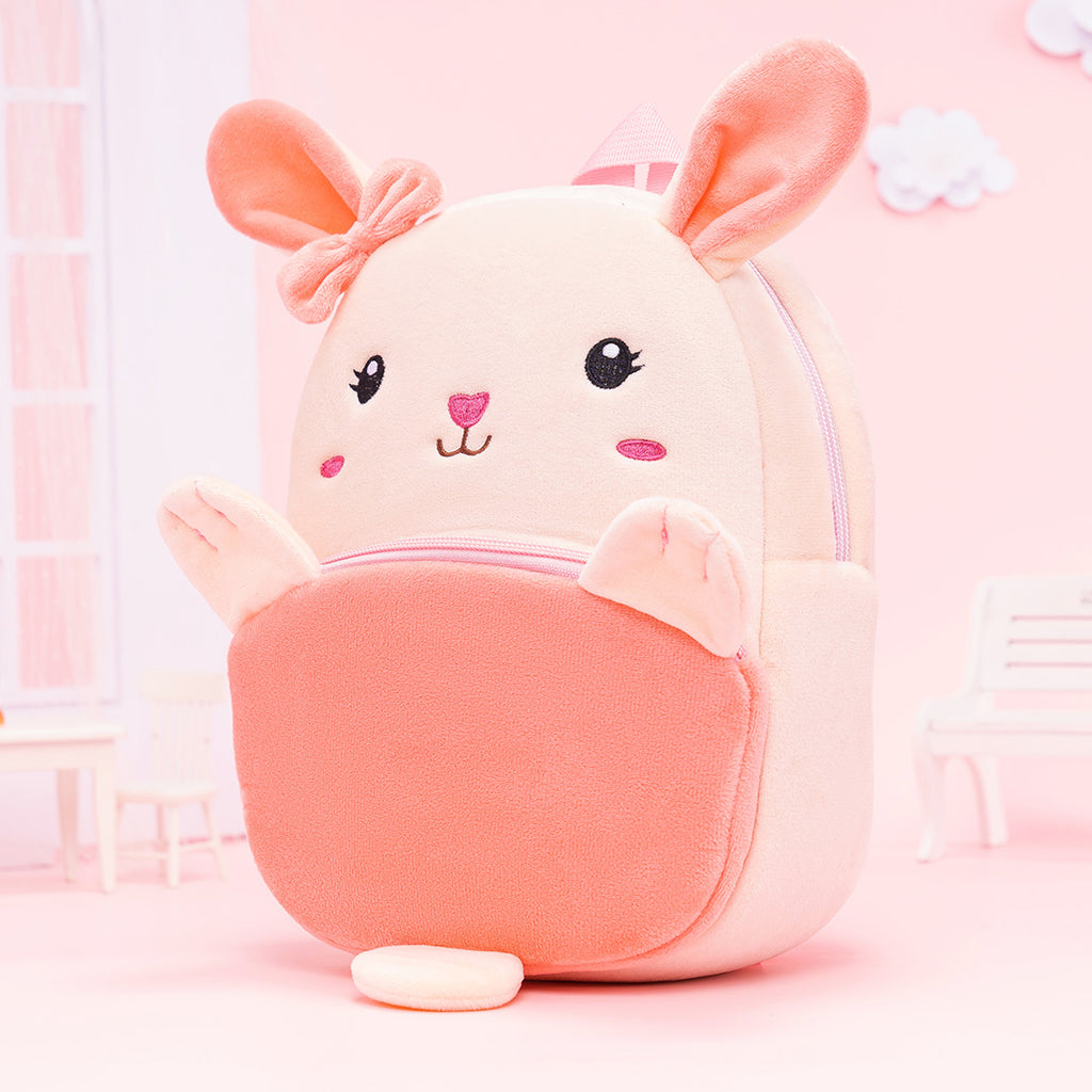 Zaino per neonato in peluche con coniglio rosa personalizzato