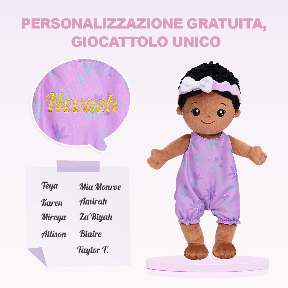 Mini Bambola Per Bambina In Peluche Personalizzata Con Tono Della Pelle Profonda Con Vestito Mutevole