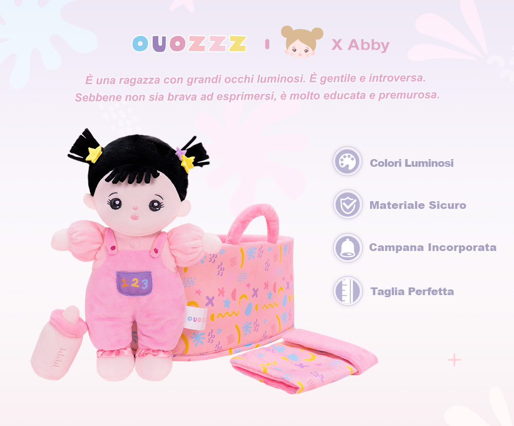 Bambola Per Bambina In Peluche Personalizzata Con Capelli Neri