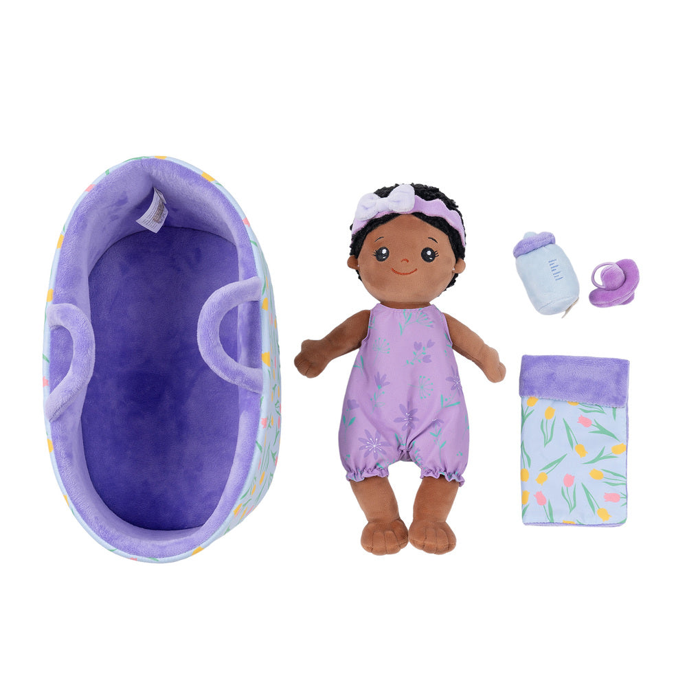 Mini Bambola Per Bambina In Peluche Personalizzata Con Tono Della Pelle Profonda Con Vestito Mutevole