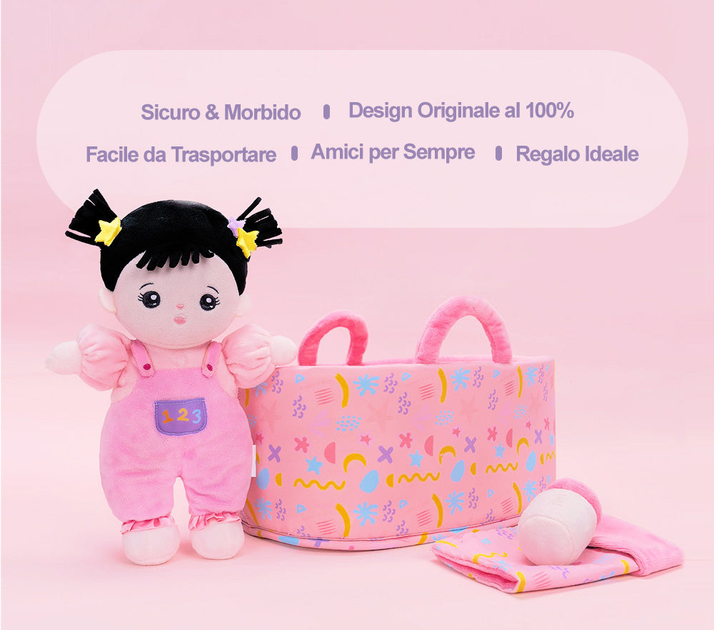 Bambola Per Bambina In Peluche Personalizzata Con Capelli Neri
