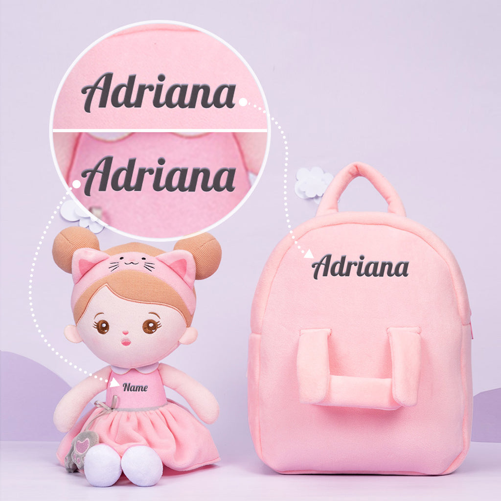 Bambola Personalizzata Per Bambina In Peluche Con Gatto Rosa