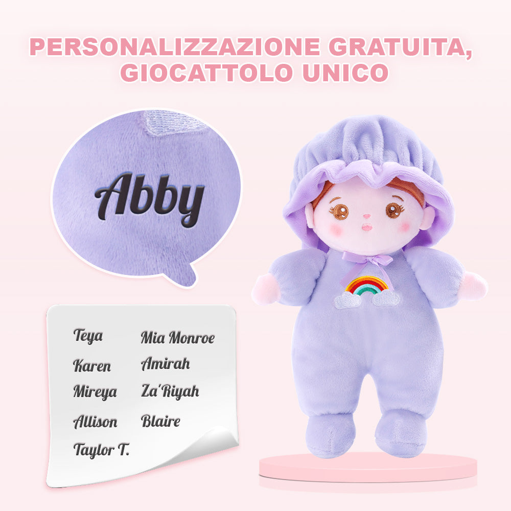Set Regalo E Bambola Per Bambina In Mini Peluche Viola Personalizzato