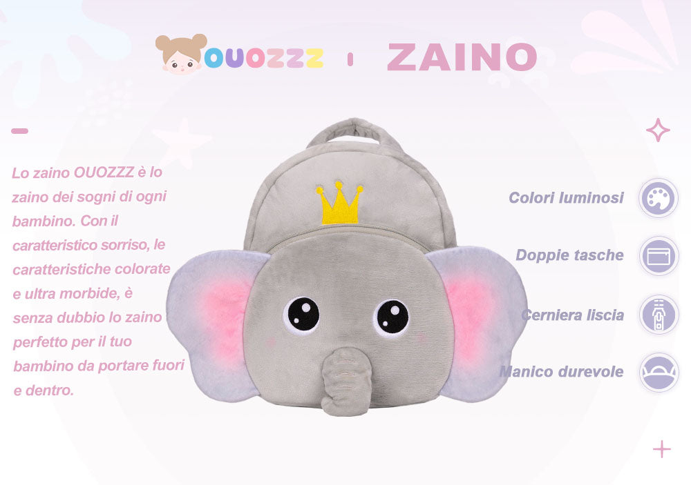 Personalizzato Zaino in Peluche di Elefante Grigio