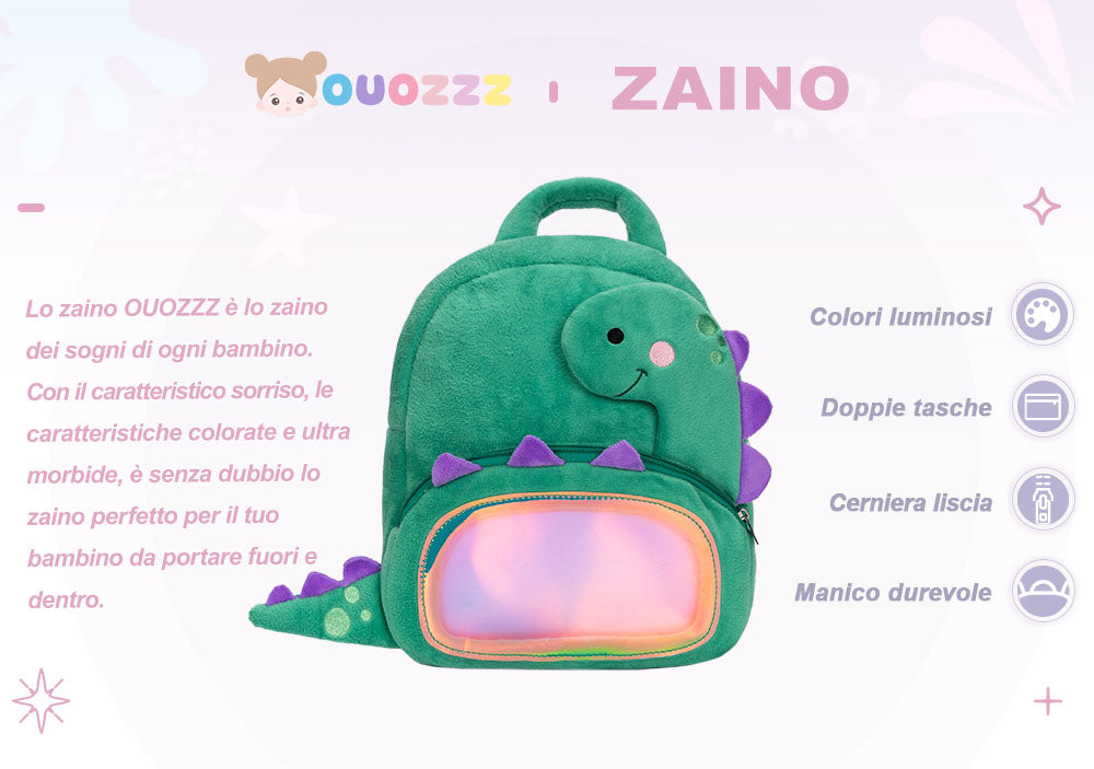 Personalizzato Zaino in Peluche di Dinosauro Verde