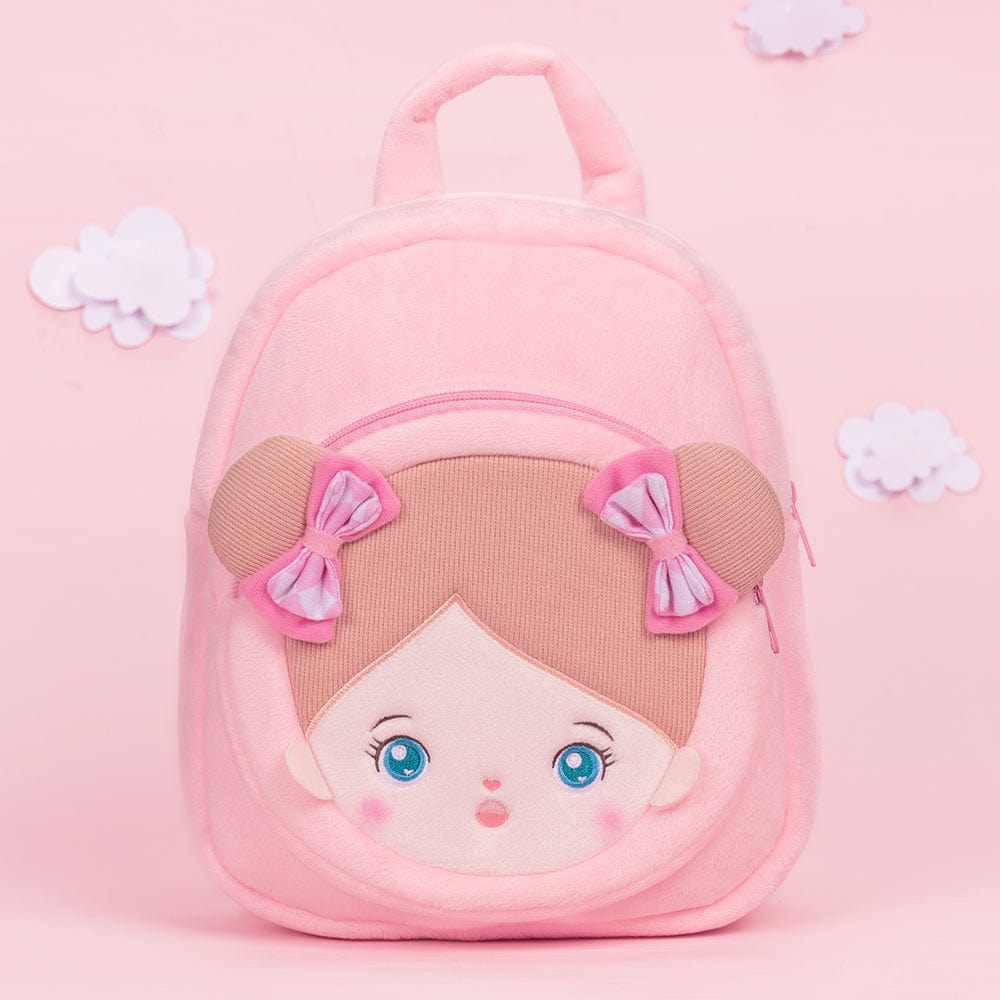 OUOZZZ Personalized Blue Eyes Pink Plush Baby Girl Backpack