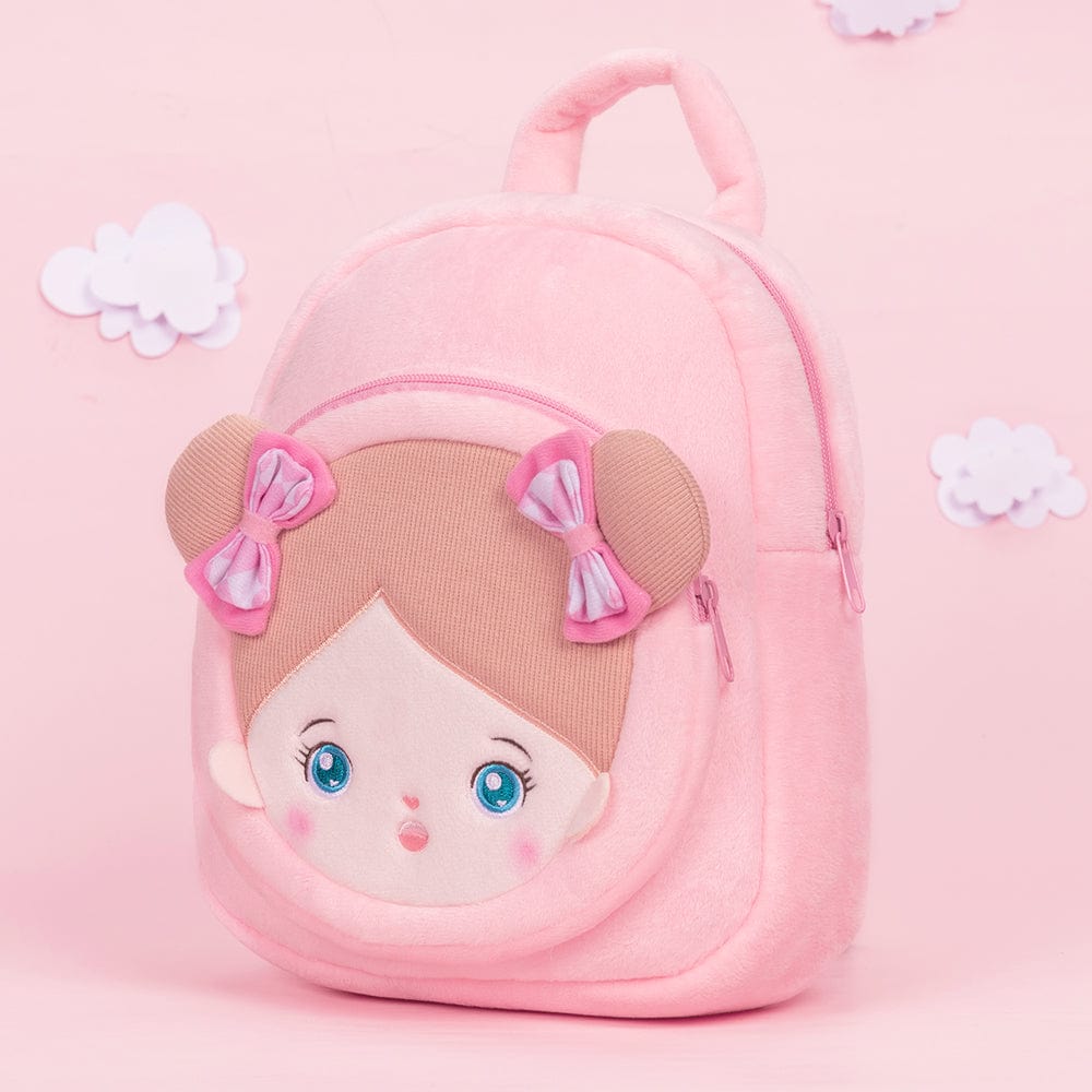 OUOZZZ Personalized Blue Eyes Pink Plush Baby Girl Backpack