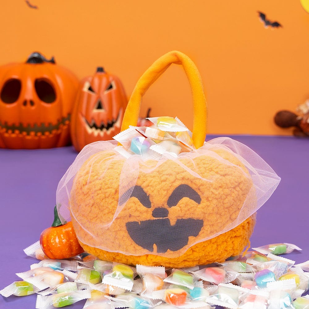 OUOZZZ Halloween Yellow Pumpkin Basket White Ghost Cloth Gift Candy Basket