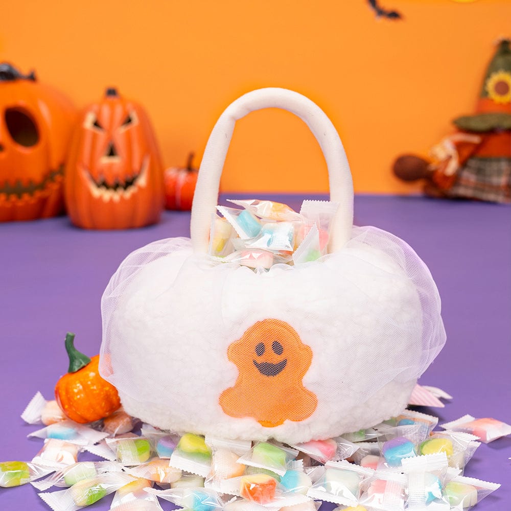 OUOZZZ Halloween Yellow Pumpkin Basket White Ghost Cloth Gift Candy Basket