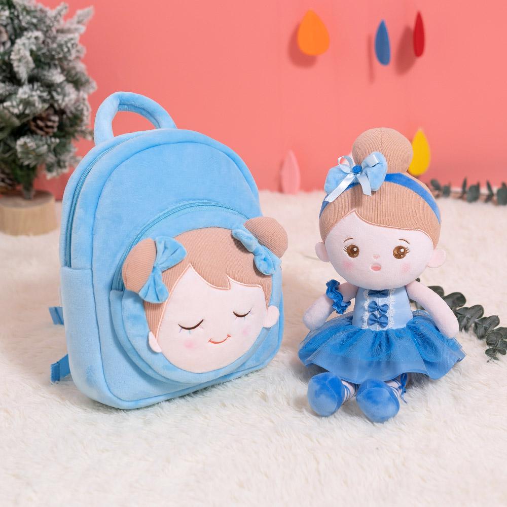 OUOZZZ Personalized Plush Doll IRIS Blue Backpack Ballerina Doll & Backpack