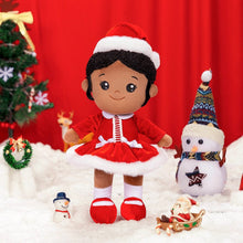 Carica l&#39;immagine nel visualizzatore di Gallery, OUOZZZ Personalized Deep Skin Tone Red Christmas Plush Baby Girl Doll