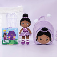 Carica l&#39;immagine nel visualizzatore di Gallery, lovinglydoll Personalized Deep Skin Tone Plush Doll Purple Nevaeh Doll+Backpack+Book