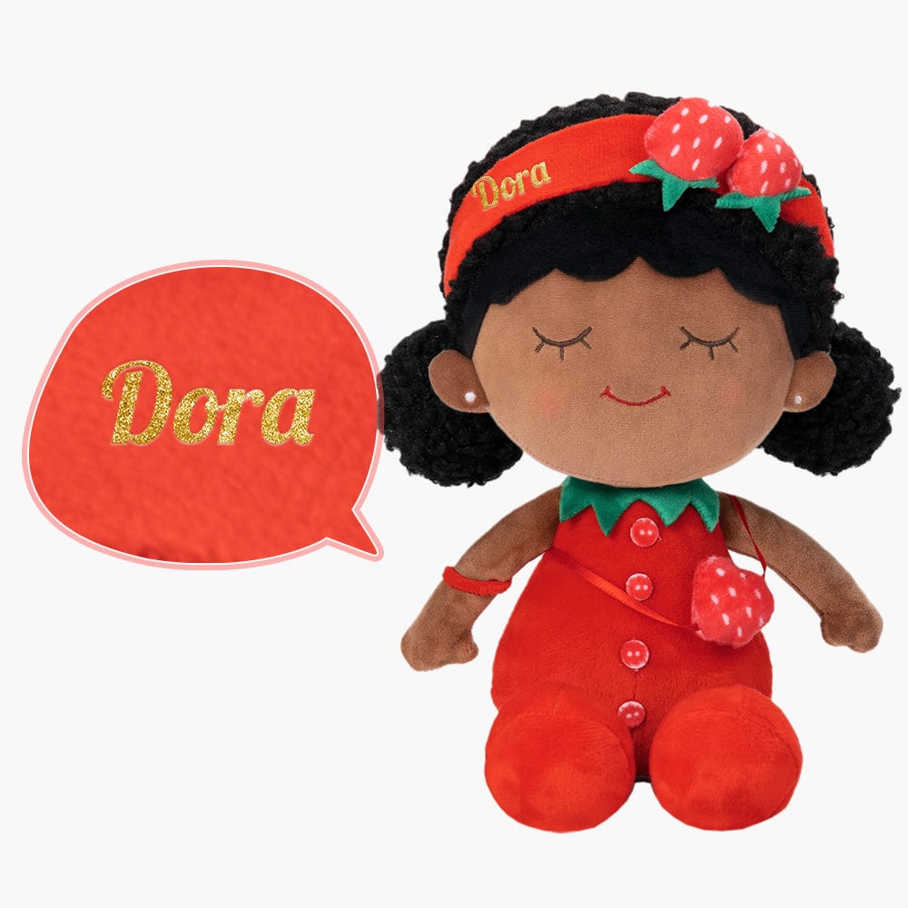 OUOZZZ Personalized Deep Skin Tone Plush Red Strawberry Doll Only Doll