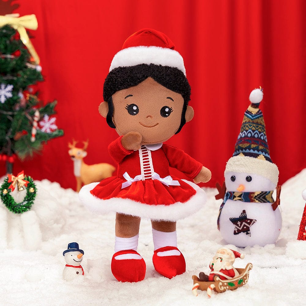 OUOZZZ Personalized Deep Skin Tone Red Christmas Plush Baby Girl Doll