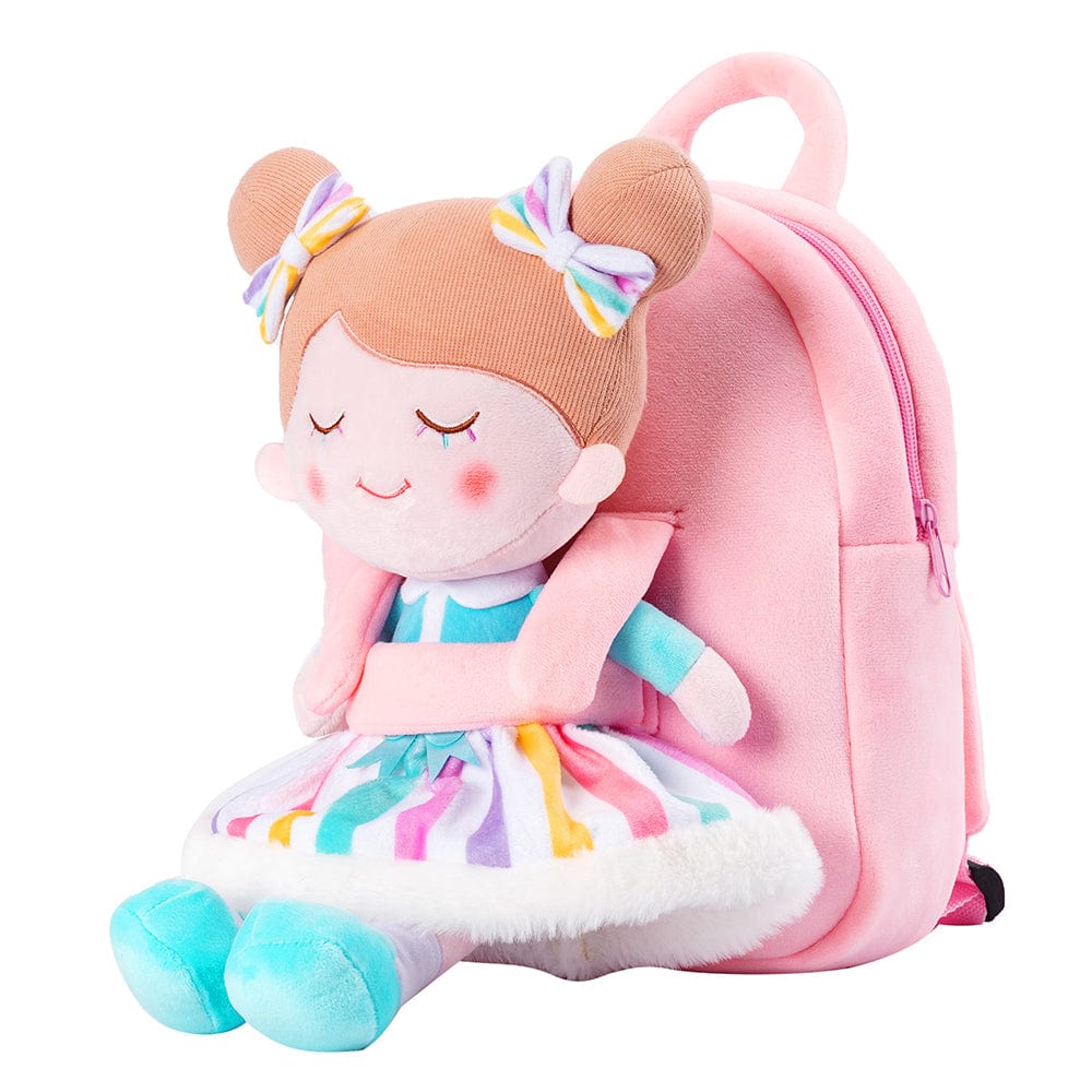 OUOZZZ Personalized Pink Plush Backpack Rainbow🌈
