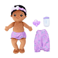 Carica l&#39;immagine nel visualizzatore di Gallery, OUOZZZ Personalized Sitting Position Dress up Deep Skin Tone Plush Lite Baby Girl Doll Purple