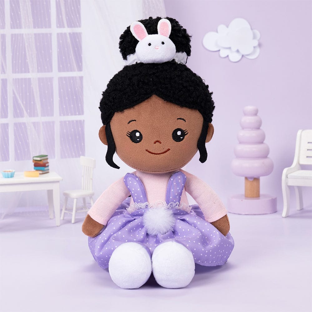 OUOZZZ Personalized Deep Skin Tone Plush Purple Bunny Doll