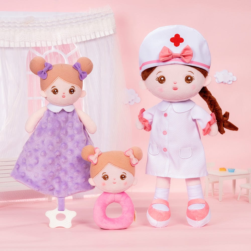 OUOZZZ Personalized Nurse Plush Baby Girl Doll With Rattle & Towel🔔