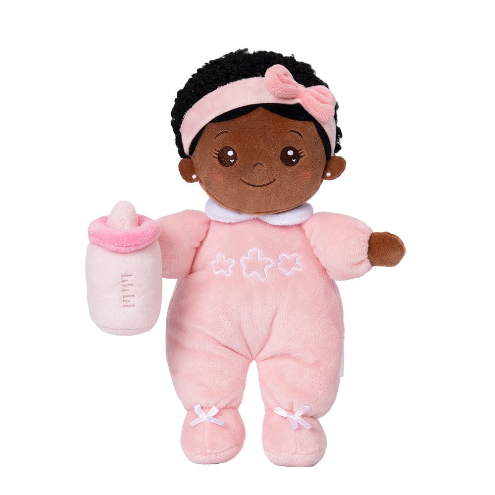 Personalizedoll Personalized  Pink Mini Deep Skin Tone Plush Baby Girl Doll & Gift Set With Bottle🍼