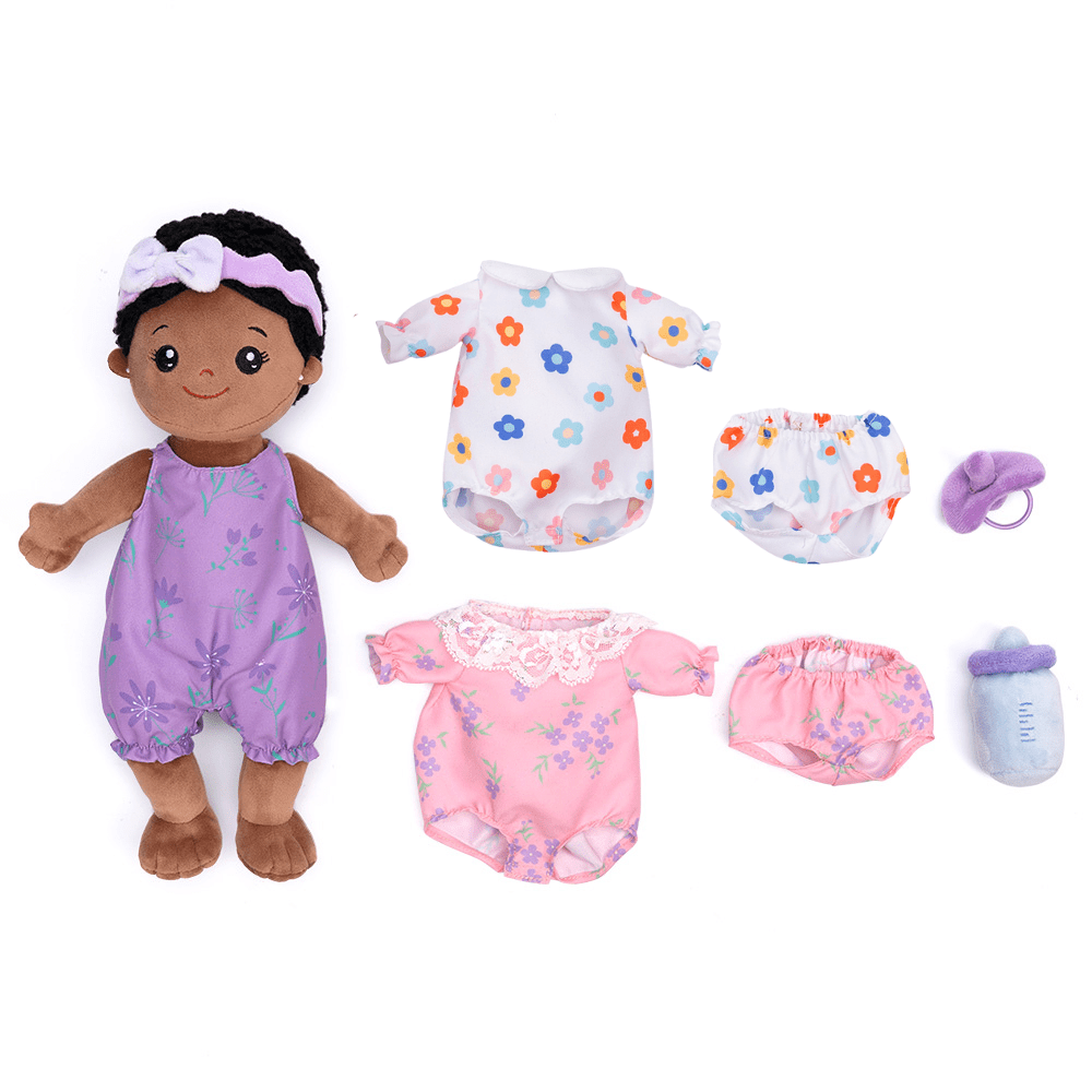 OUOZZZ Personalized Sitting Position Dress up Deep Skin Tone Plush Lite Baby Girl Doll Dress-up Set