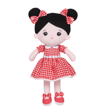 Carica l&#39;immagine nel visualizzatore di Gallery, Personalizedoll Personalized Black Hair Red Plaid Dress Plush Baby Girl Doll