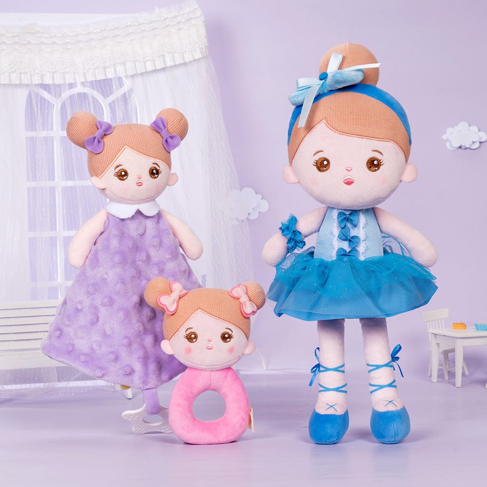 OUOZZZ Personalized Blue Ballet Doll With Rattle & Towel🔔