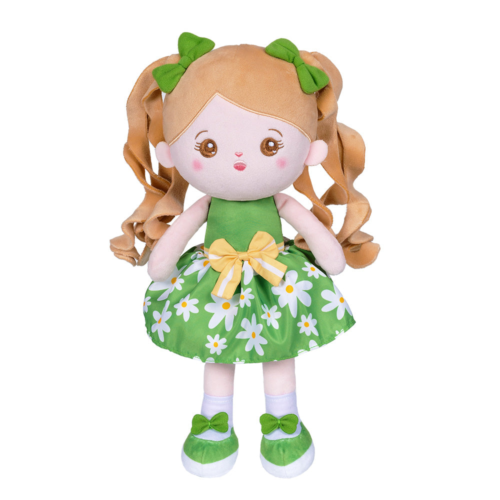 Abito Floreale Verde Personalizzato Con Bambola Per Bambina In Peluche A Treccia