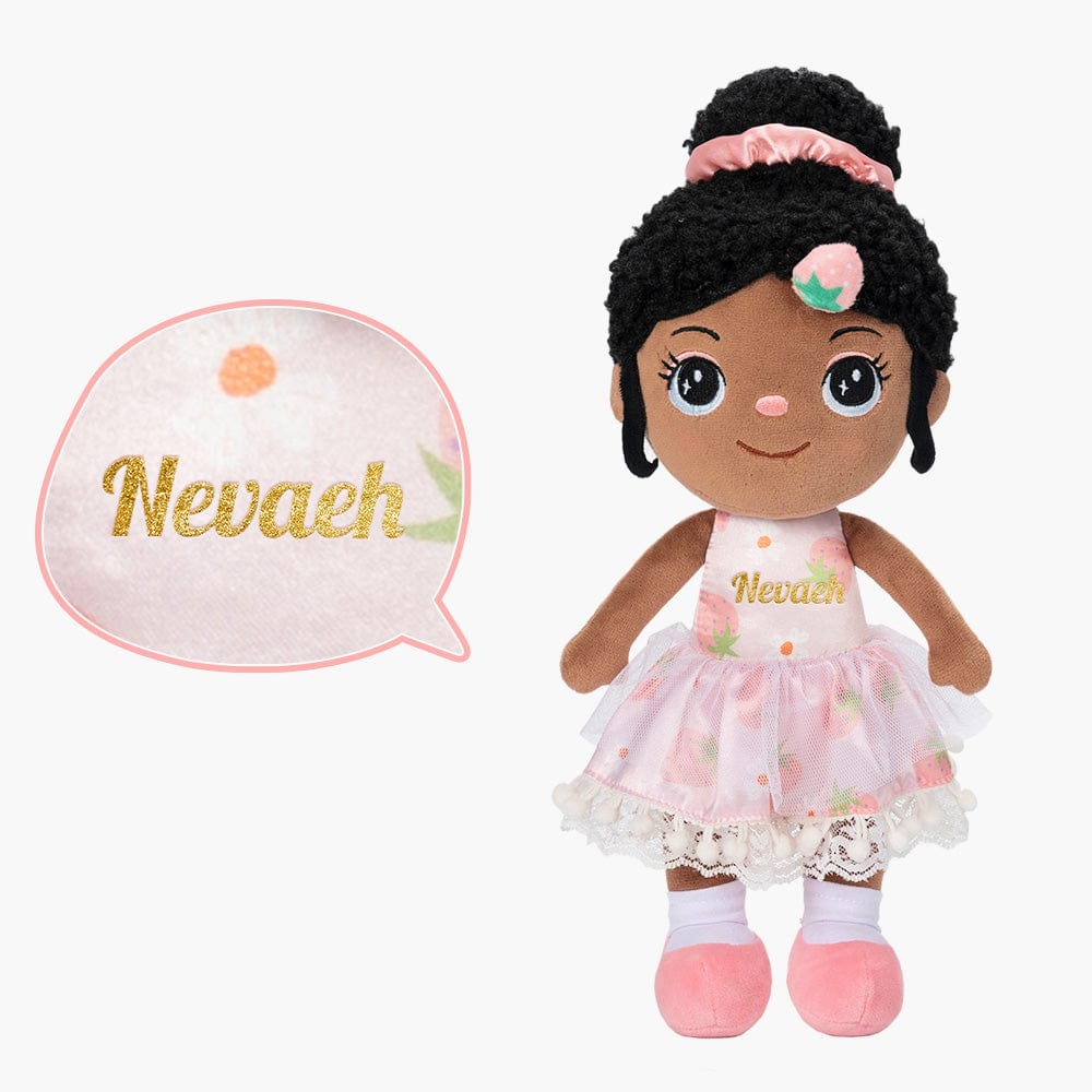 OUOZZZ Personalized Deep Skin Tone Plush Strawberry Doll Only Doll