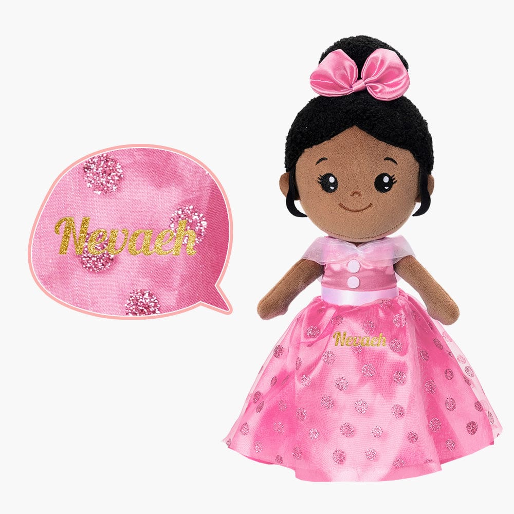 OUOZZZ Personalized Deep Skin Tone Plush Pink Princess Doll Only Doll