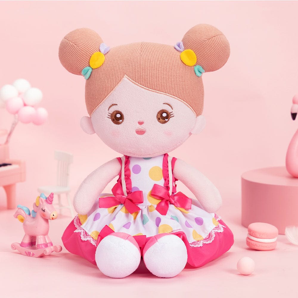 OUOZZZ Personalized Pink Polka Dot Skirt Plush Rag Baby Doll