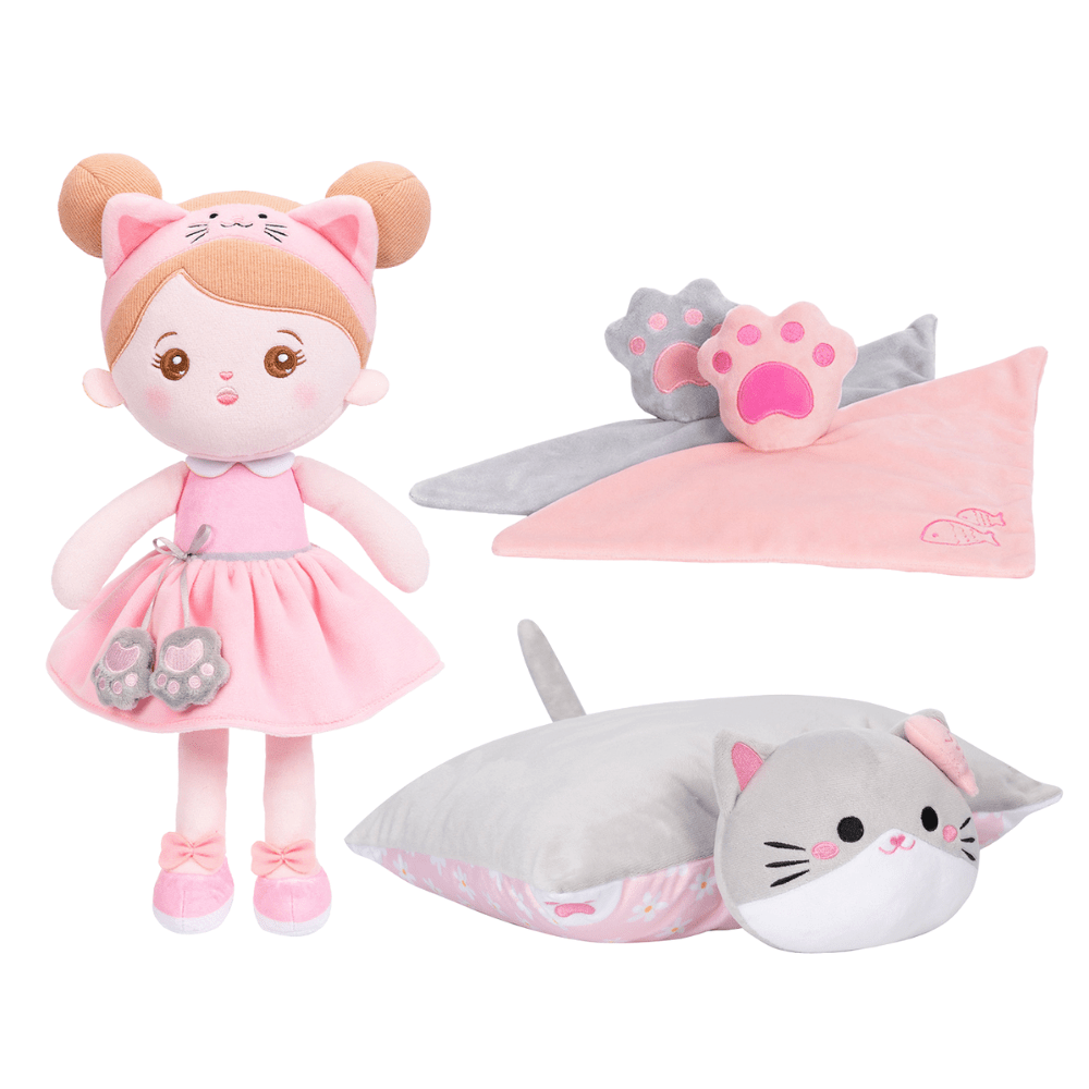 Bambola Personalizzata Per Bambina In Peluche Con Gatto Rosa