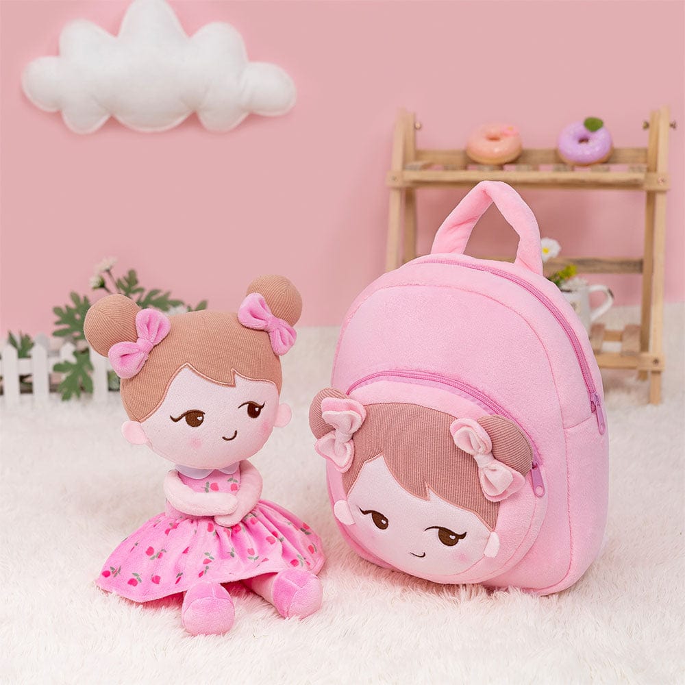 OUOZZZ Personalized Playful Girl Pink Plush Backpack Playful Girl