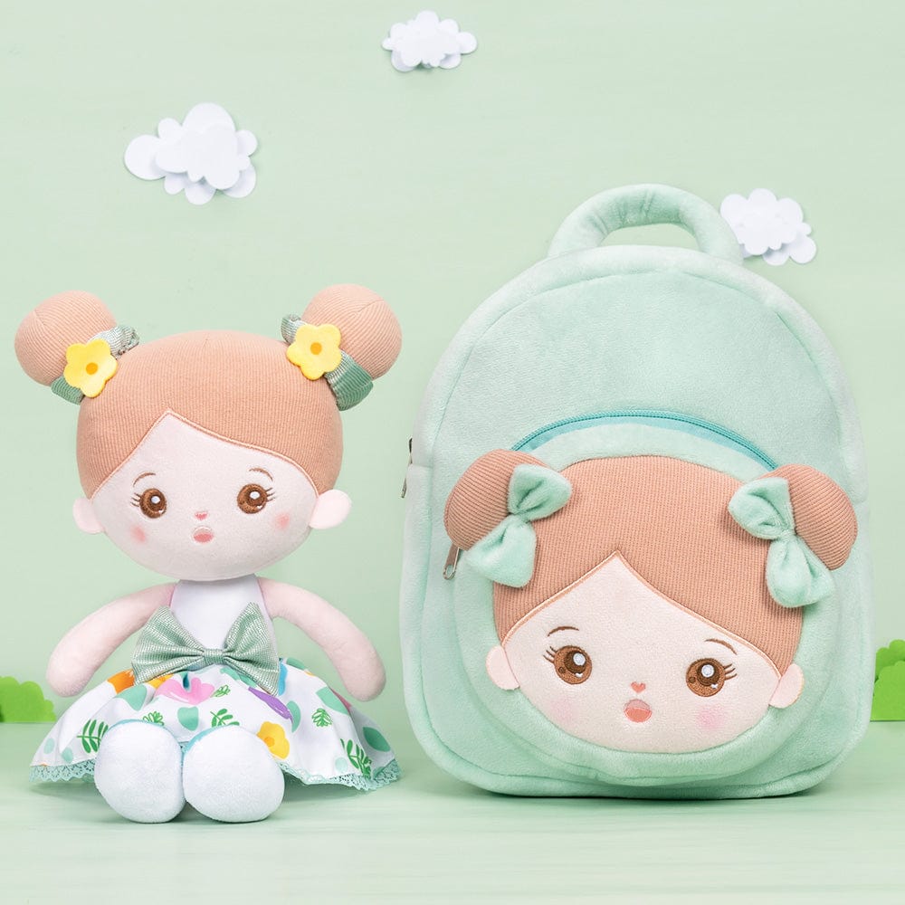 OUOZZZ Personalized Green Plush Baby Backpack With Green Abby