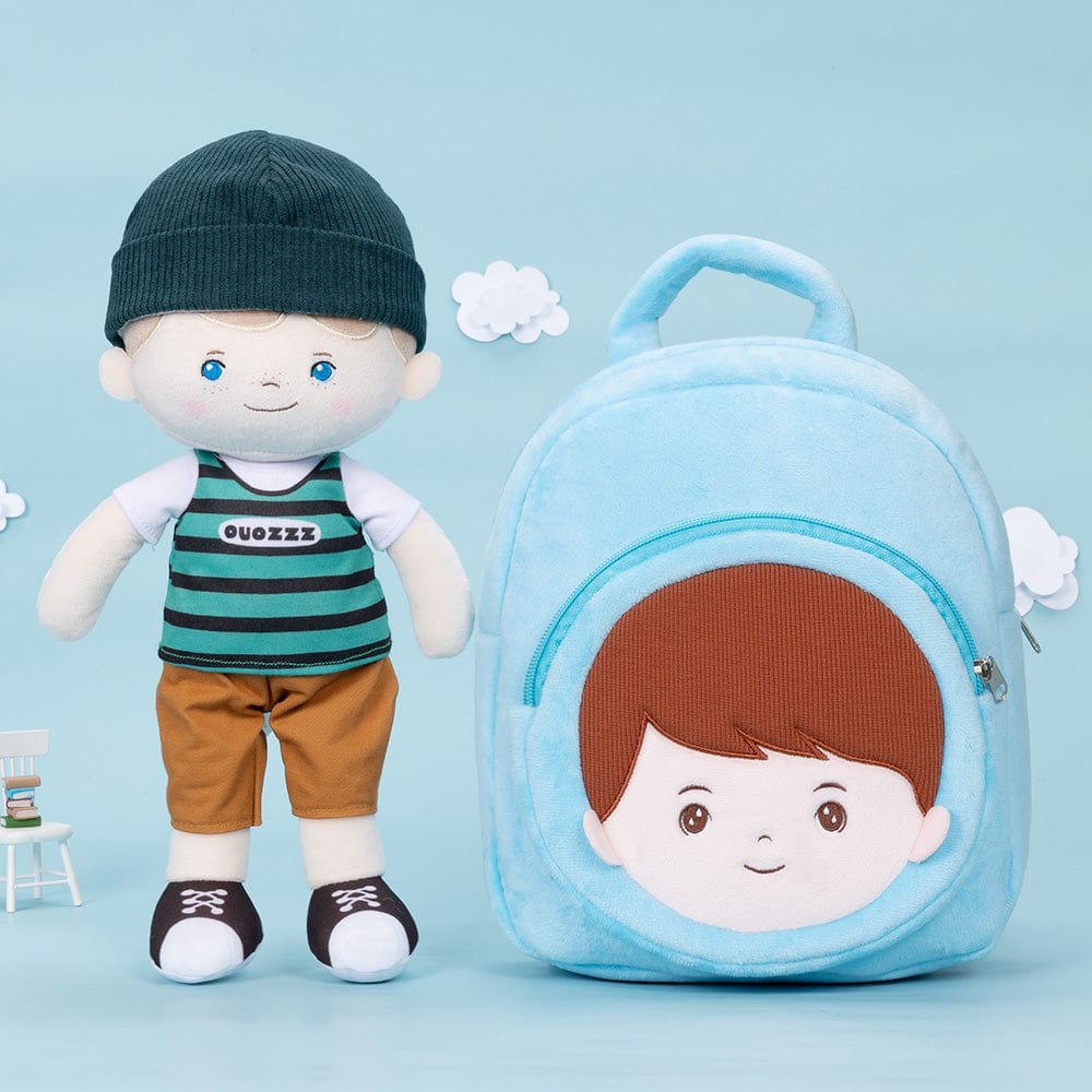 OUOZZZ Personalized Blue Plush Baby Boy Backpack