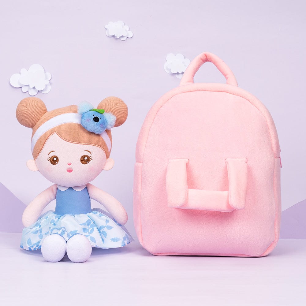 OUOZZZ Personalized Blue Koala Plush Baby Girl Doll With Pink Backpack🎒