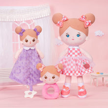 Carica l&#39;immagine nel visualizzatore di Gallery, OUOZZZ Personalized Pink Blue Eyes Girl Plush Rag Baby Doll With Rattle &amp; Towel🔔