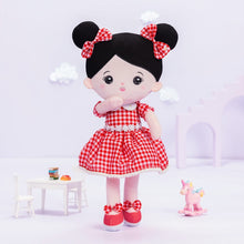 Carica l&#39;immagine nel visualizzatore di Gallery, Personalizedoll Personalized Black Hair Red Plaid Dress Plush Baby Girl Doll