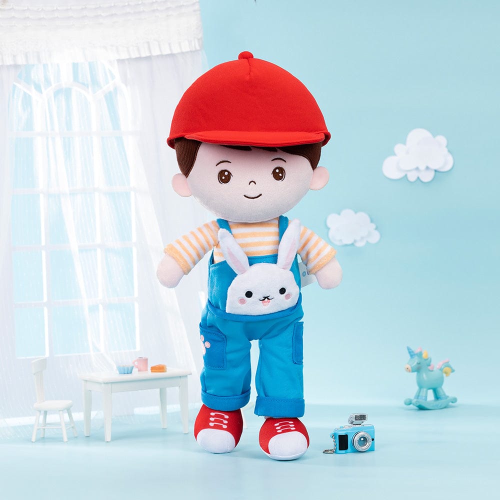 OUOZZZ Personalized Rabbit Overalls Plush Baby Boy Doll