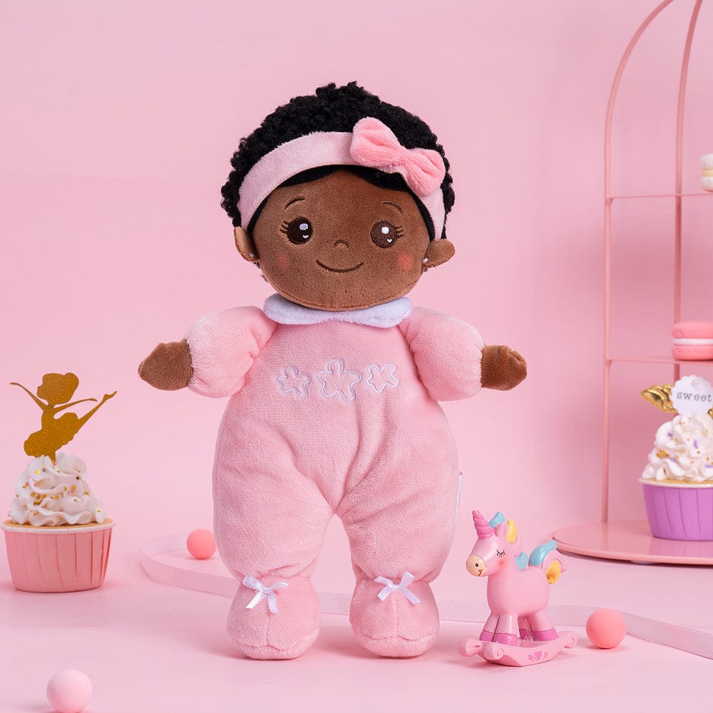OUOZZZ Personalized Deep Skin Tone Pink Mini Plush Baby Doll Mini doll