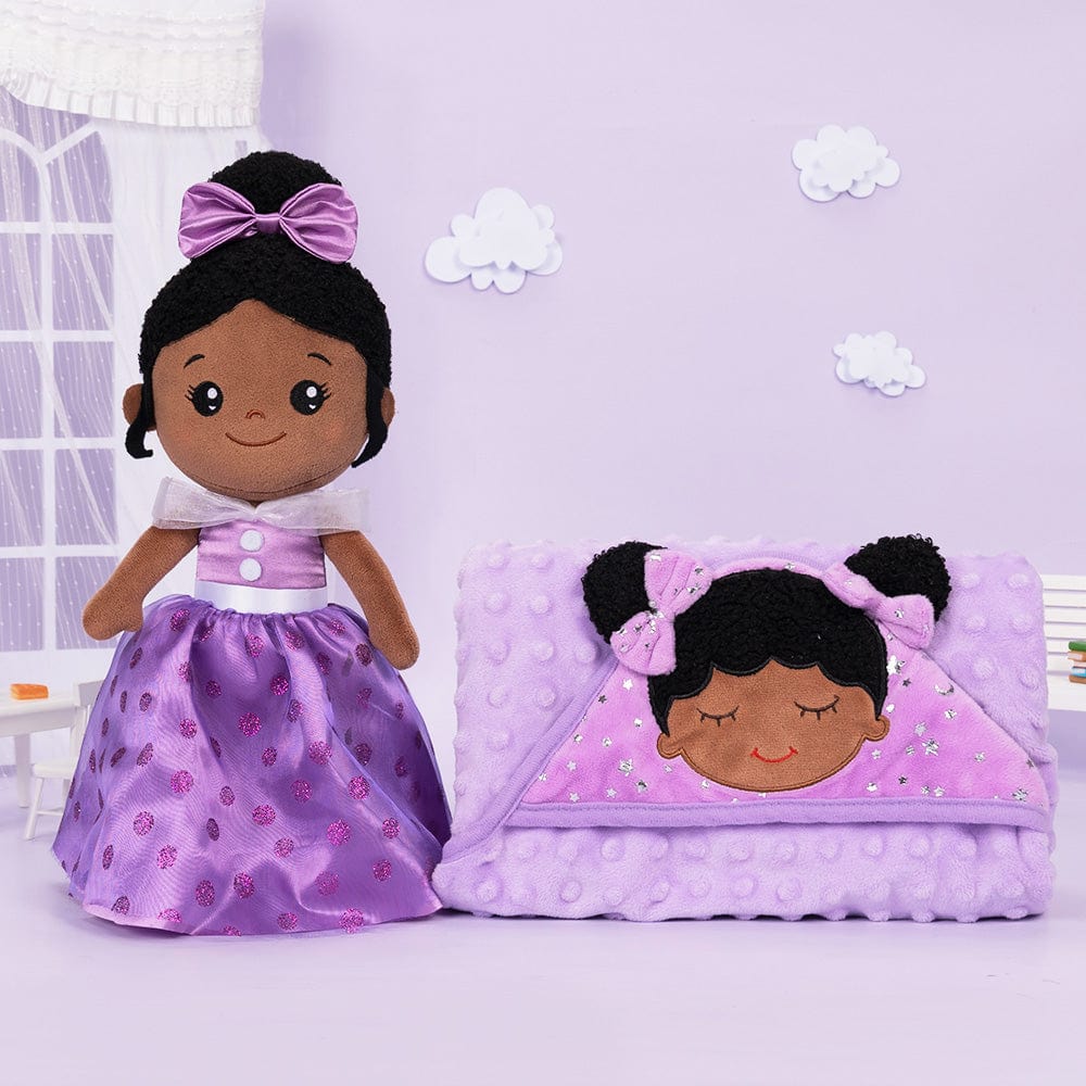 OUOZZZ Personalized Deep Skin Tone Plush Purple Princess Doll