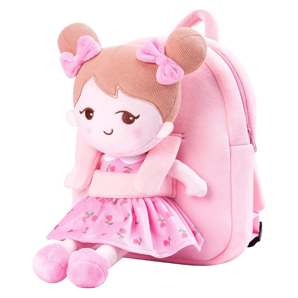 Zaino rosa per bambini con marsupio per bambole, personalizzato