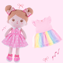 Carica l&#39;immagine nel visualizzatore di Gallery, OUOZZZ Personalized Abby Pink Doll with Pink Baby Rainbow Dress Doll + Dress / 90